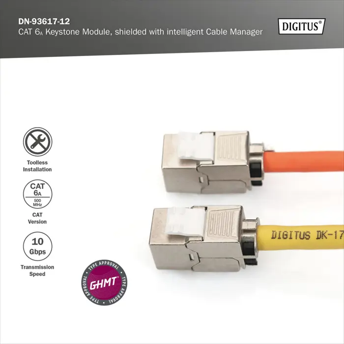 Digitus Cat.6a Keystone Module (silver, 12 pieces, with intelligent cable manager)