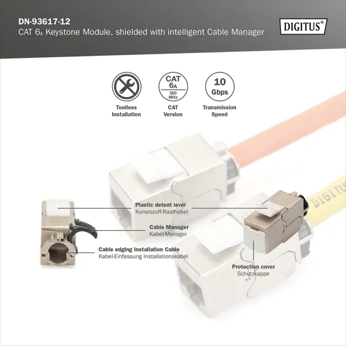 Digitus Cat.6a Keystone Module (silver, 12 pieces, with intelligent cable manager)