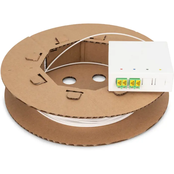 Digitus FTTx drop cable installation kit, pre-assembled, 4-fiber, LC/APC connector (white, 70 meters, integrated splice cassette 4 ports)