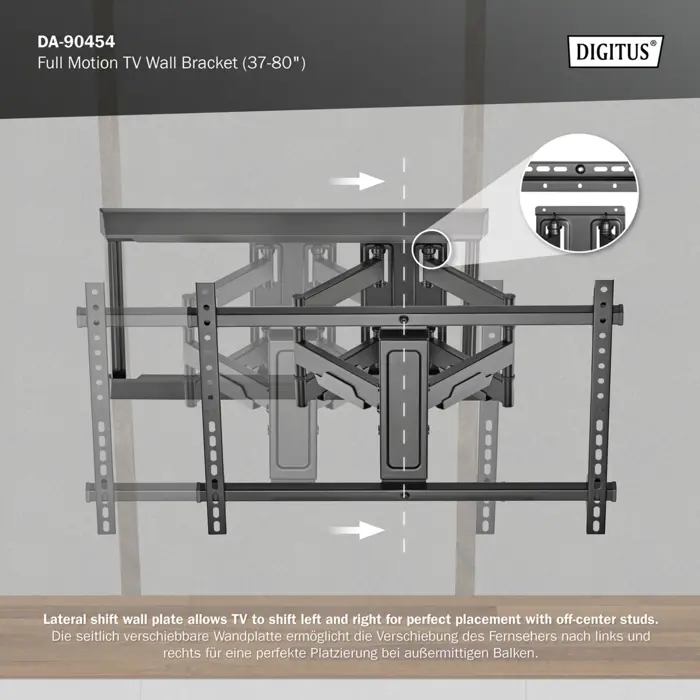 Digitus Full Motion TV wall mount 37" - 80" (black (matt), load capacity 60 kg, cable management)