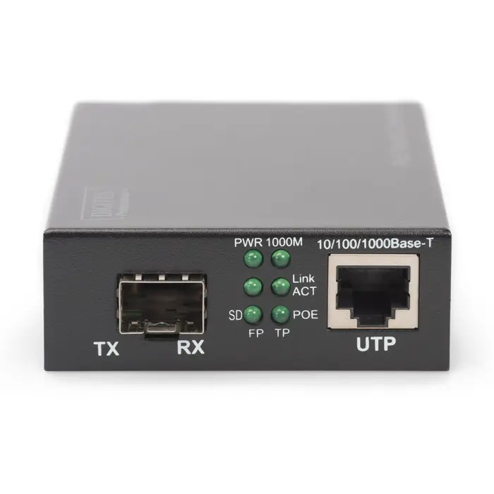 Digitus Gigabit PoE media converter, RJ45 / SFP, PSE black