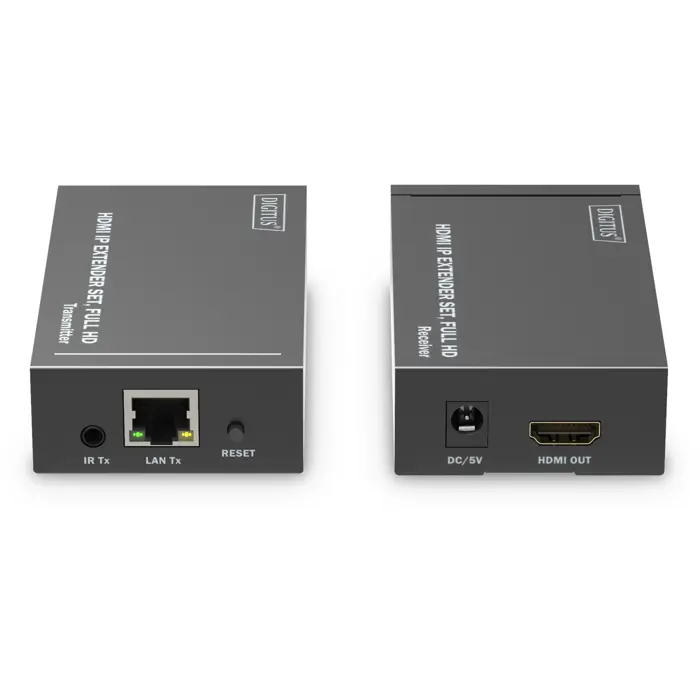 Digitus HDMI IP Extender Set, HDMI extension black, 1x transmitter, 1x receiver