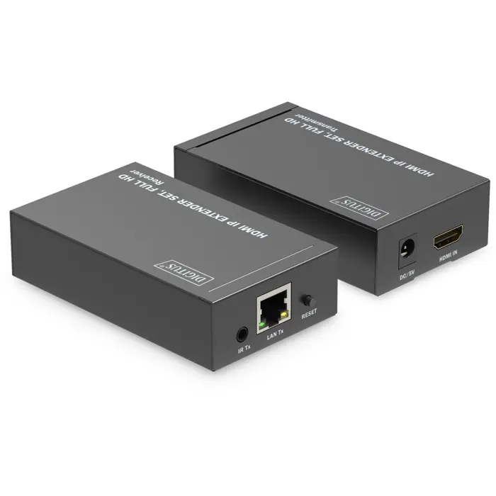 Digitus HDMI IP Extender Set, HDMI extension black, 1x transmitter, 1x receiver