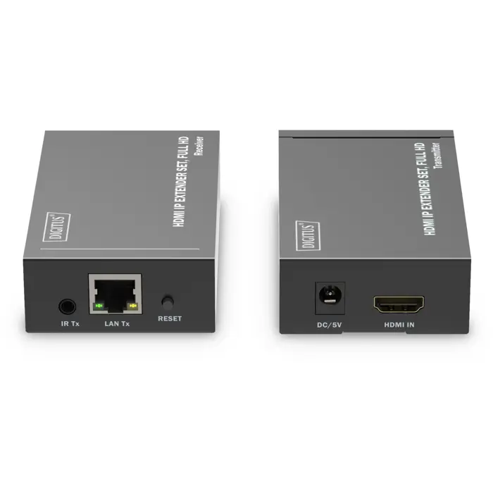 Digitus HDMI IP Extender Set, HDMI extension black, 1x transmitter, 1x receiver