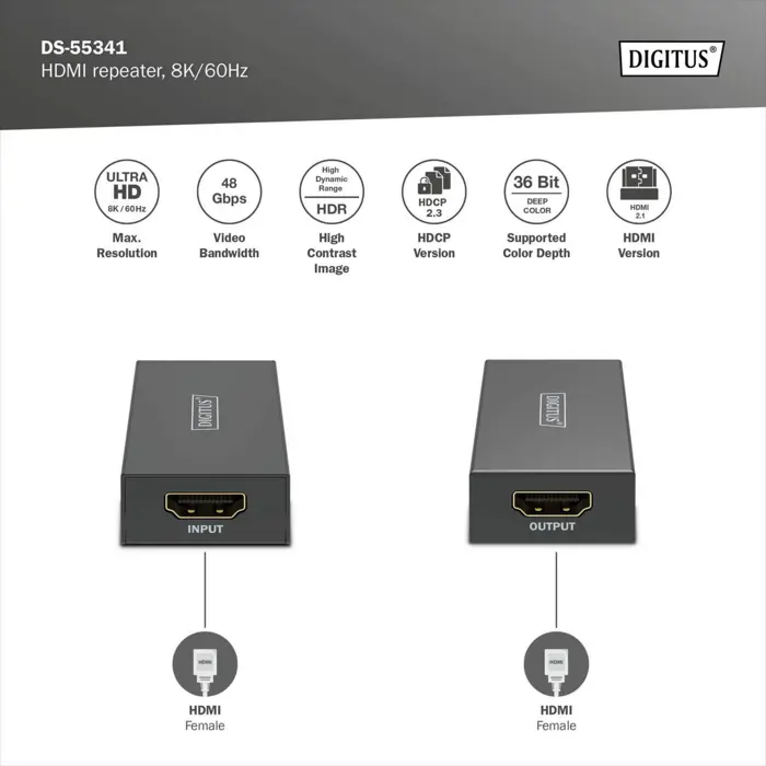 Digitus HDMI Repeater 8K / 60Hz (black, up to 13 meters)