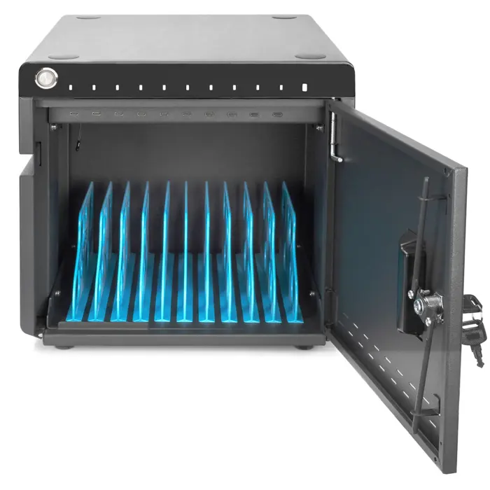 Digitus Mobile Desktop Charging Cabinet, 10 charging stations, for tablets up to 14" (black, incl. USB-C, fan, UV-C lamps)