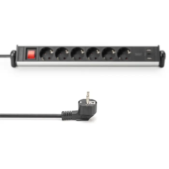 Digitus Office power strip 6-way, 3x USB silver/black, 1.5 meter cable, switch