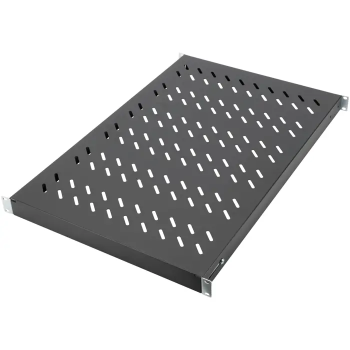 Digitus shelf with variable mounting rails for permanent installation in 483 mm (19") cabinets, black, 1 height unit