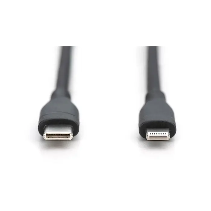 Digitus USB 2.0 silicone cable USB-C > Lightning, MFI certified (black, 1 meter, PD 2.0, charging with up to 60 watts)
