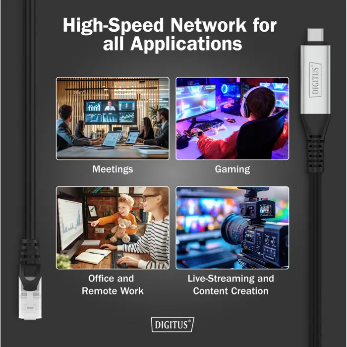 Digitus USB-C 3.2 Gen1 > RJ-45 Ethernet cable, 1Gbit/s (black, 3 meters, 10/100/1,000Mbit/s)