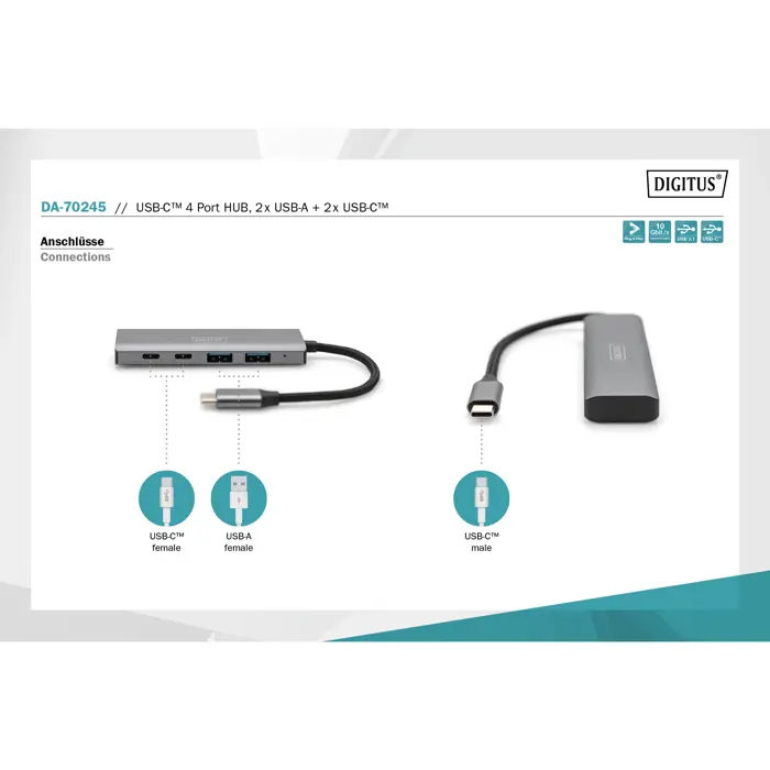 Digitus USB-C 4-Port 2x USB A + 2x USB-C (silver)