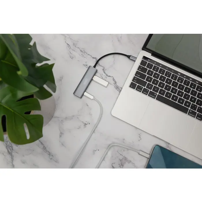 DIGITUS USB-C 4 Port HUB dunkelgrau 2x
