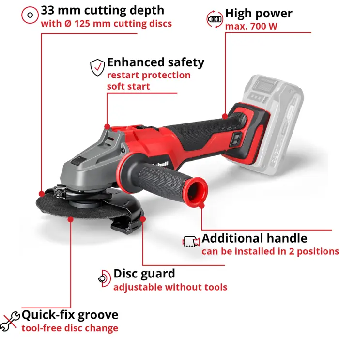 Einhell cordless angle grinder AXXIO 18/125 Q (red/black, without battery and charger)
