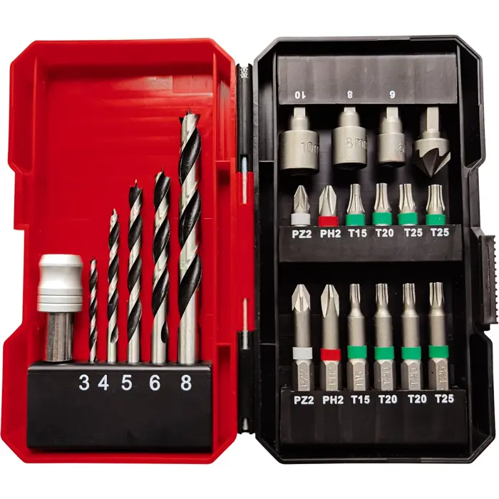 Einhell Cordless Drill Set TE-CD 18/45 3X-Li +22, 18V (red/black, Li-Ion battery 2.0Ah, 22-piece accessories)