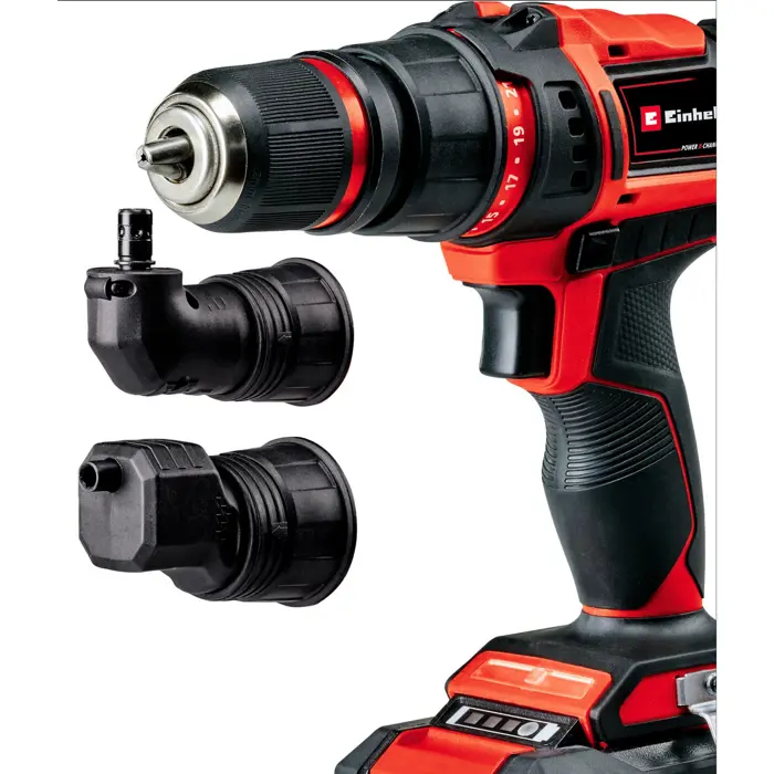 Einhell Cordless Drill Set TE-CD 18/45 3X-Li +22, 18V (red/black, Li-Ion battery 2.0Ah, 22-piece accessories)