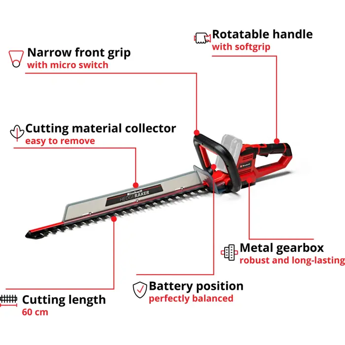 Einhell cordless hedge trimmer GE-CH 18/60 Li-Solo (red / black, without battery and charger)