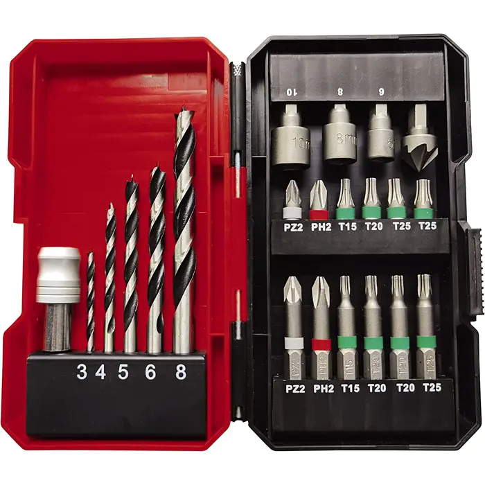 Einhell Cordless Impact Drill TE-CD 18/2 Li-i +22, 18V (red/black, Li-Ion battery 2.5Ah, case E-Box Basic + bit drill set)