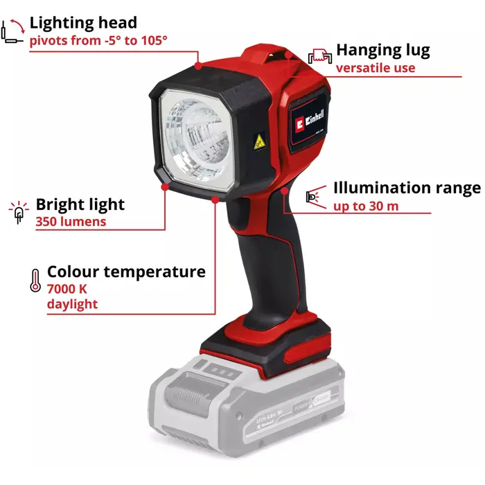 EINHELL Cordless Lamp TC-CL 18/350 Li - Solo, LED light without battery and charger