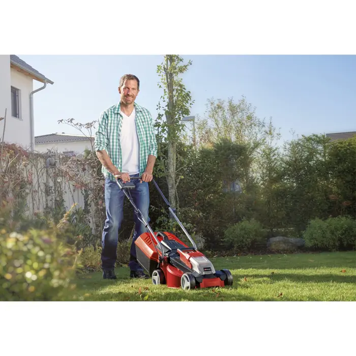 Einhell Cordless Lawn Mower Set GE-CM 18/30 + Grass Trimmer GE-CT 18 (red/black, Li-ion battery 4.0Ah)