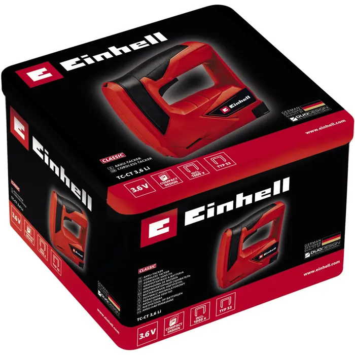 Einhell cordless tacker CT TC-3.6 Li, electric tacker (red / black, Li-ion battery pack 1.3Ah)