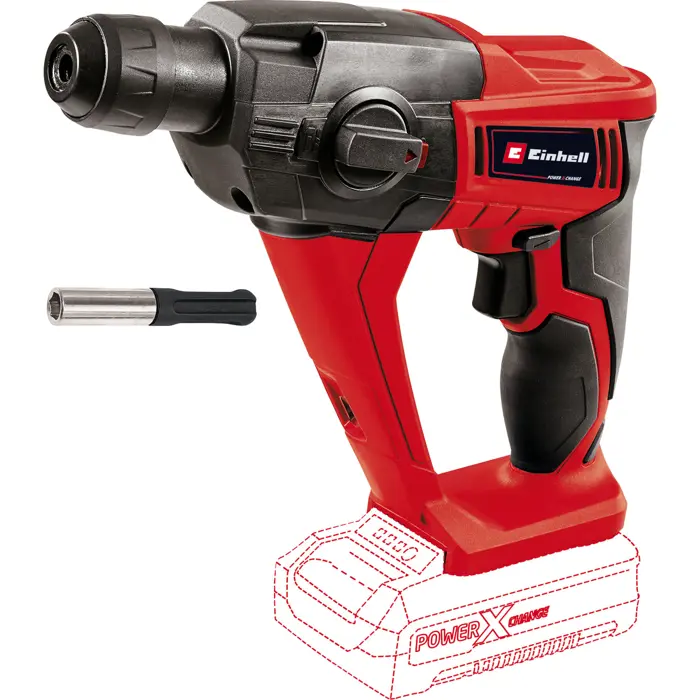 EINHELL Power X-Change cordless hammer drill TE-HD 18 Li, 18 Volt red/black, Li-Ion battery 4.0 Ah Plus, with drill and chisel set
