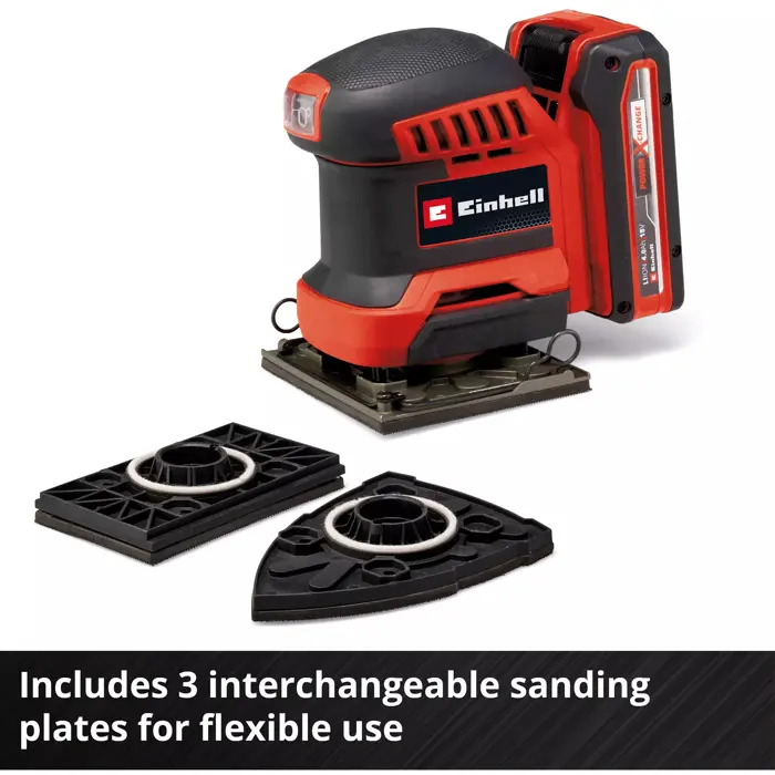 Einhell Power X-Change Cordless Hand Sander TE-OS 18/113 3X Li-Solo, 18 Volt (red/black, without battery and charger, with bag + accessories)