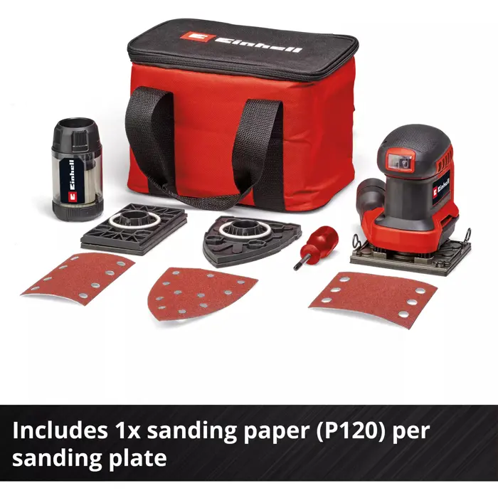 Einhell Power X-Change Cordless Hand Sander TE-OS 18/113 3X Li-Solo, 18 Volt (red/black, without battery and charger, with bag + accessories)