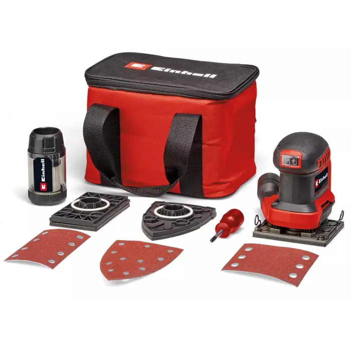 Einhell Power X-Change Cordless Hand Sander TE-OS 18/113 3X Li-Solo, 18 Volt (red/black, without battery and charger, with bag + accessories)