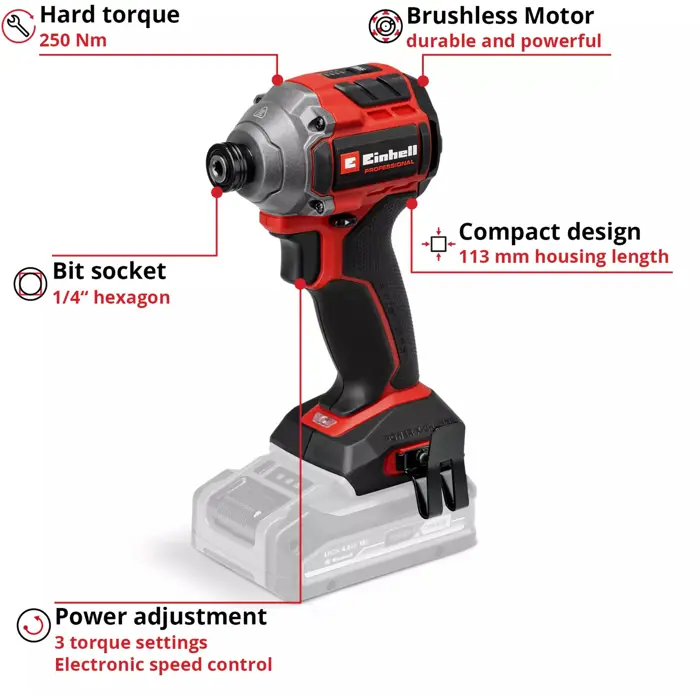 Einhell Professional cordless impact wrench TP-CI 18/250-C Li BL - Solo, 18Volt (red/black, without battery and charger)