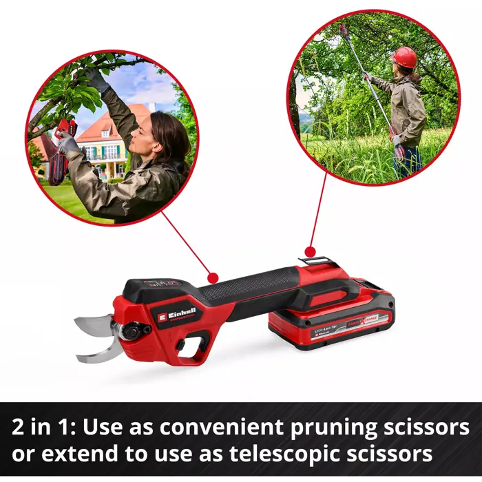 EINHELL Professional Cordless Telescopic Pruning Shears GP-LS 18/28 Li T BL-Solo, 18 Volt red/black, without battery and charger, 2-in-1 pruner or telescopic pruner