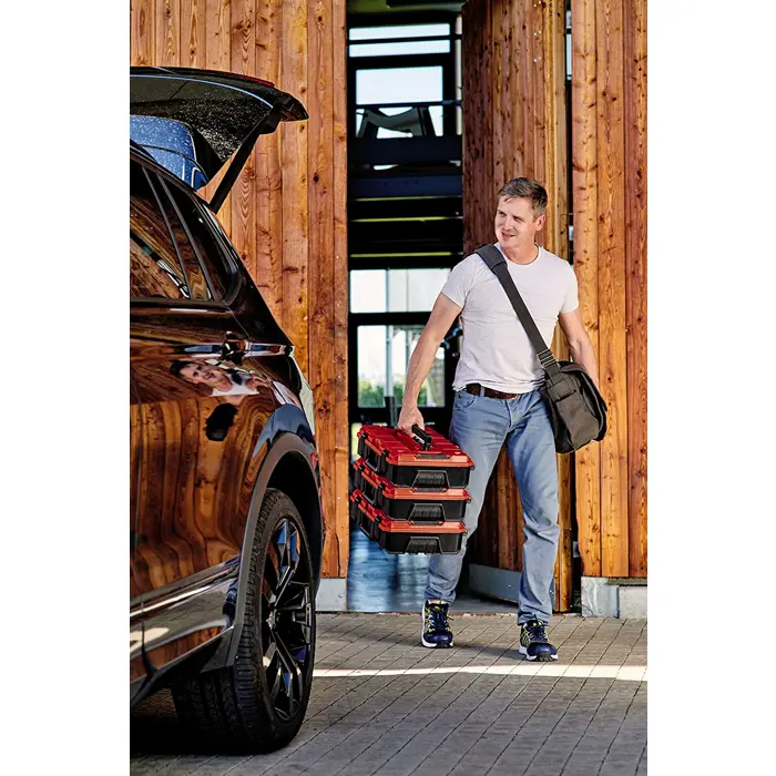 Einhell System case E-Case SF incl. grid foam, tool box (black/red, with grid foam insert)