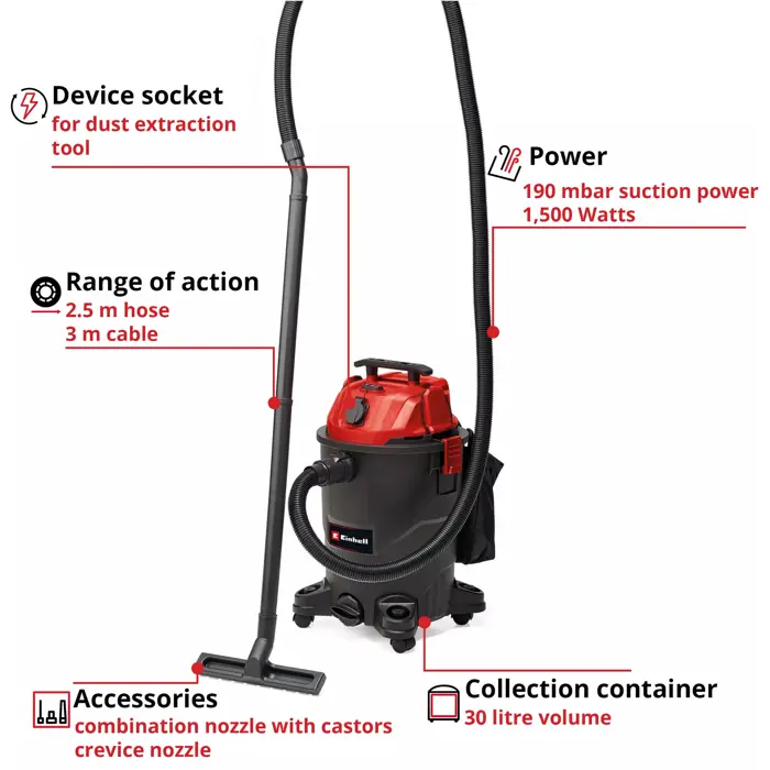 EINHELL TC-VC 1930 A, wet/dry vacuum cleaner red/black