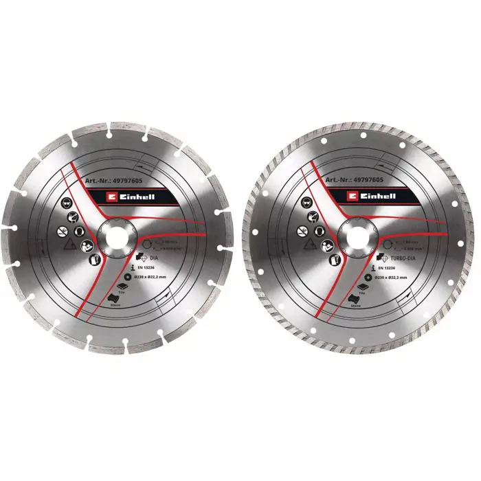 EINHELL turbo diamond cutting disc, ? 230 x 22.23 x 1.8mm, set of 2 for angle grinders