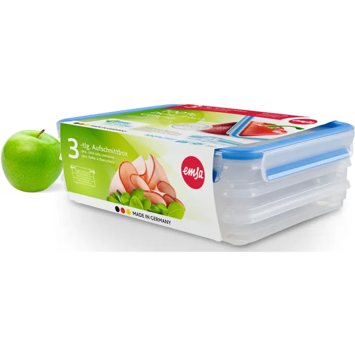 Emsa CLIP & CLOSE cold cuts box system 1.0 liter, 4-piece, can (transparent/blue, rectangular)