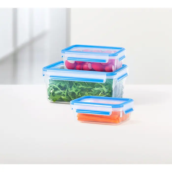 Emsa CLIP & CLOSE food storage container set, 5 pieces (transparent/blue, 4 rectangular, 1 round container + 5 lids)