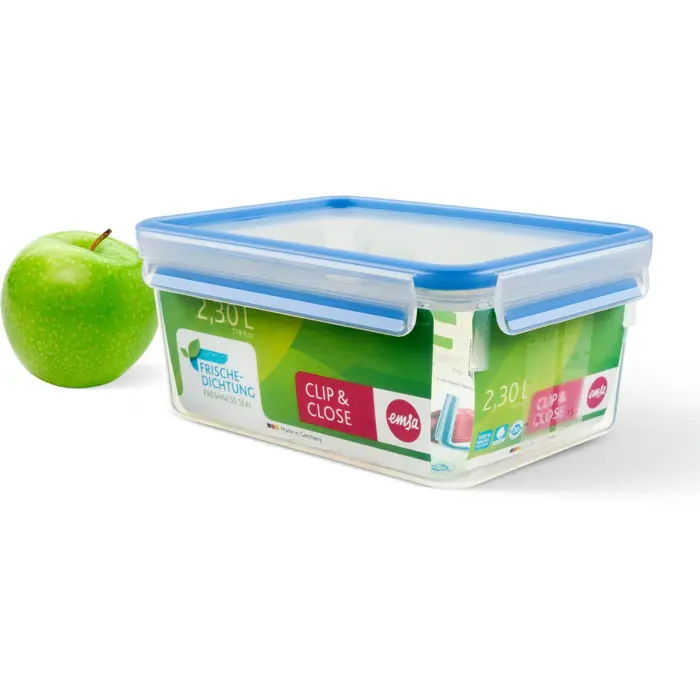 Emsa Clip & Close food storage container (transparent / blue, 2.3 liters, large format)