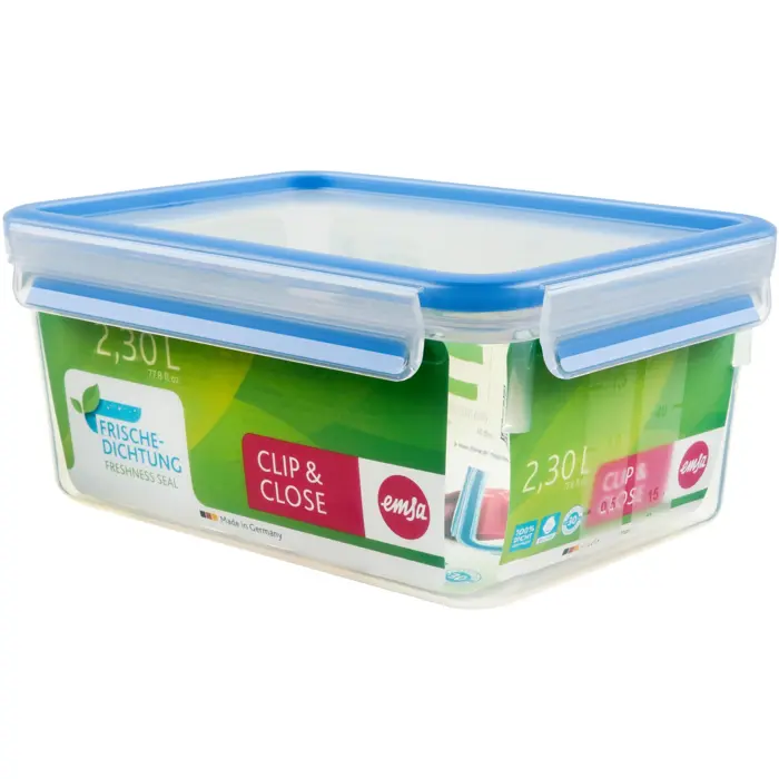 Emsa Clip & Close food storage container (transparent / blue, 2.3 liters, large format)