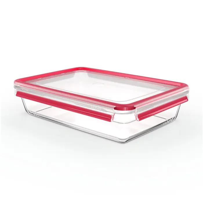 Emsa CLIP & CLOSE glass food storage container 3.0 liters (transparent/red, rectangular)