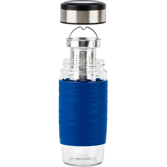 Emsa Tea Mug thermal tea mug 0.4 liters (blue/transparent, glass, screw cap)