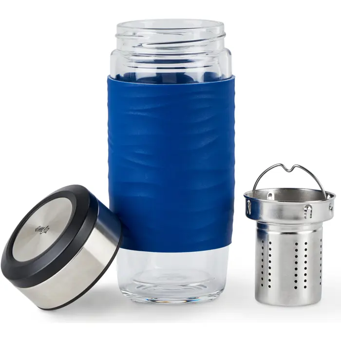Emsa Tea Mug thermal tea mug 0.4 liters (blue/transparent, glass, screw cap)