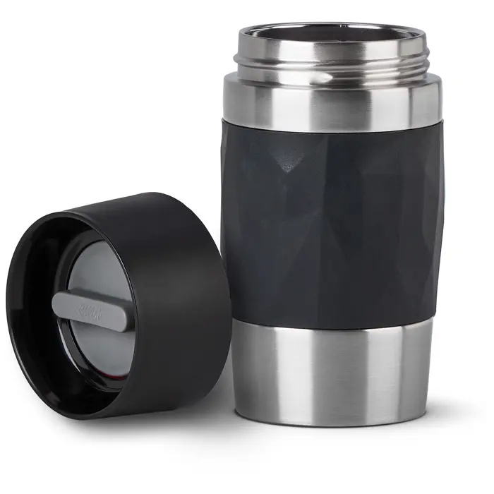 Emsa TRAVEL MUG Compact thermal mug (black/stainless steel, 0.3 liters, screw cap)