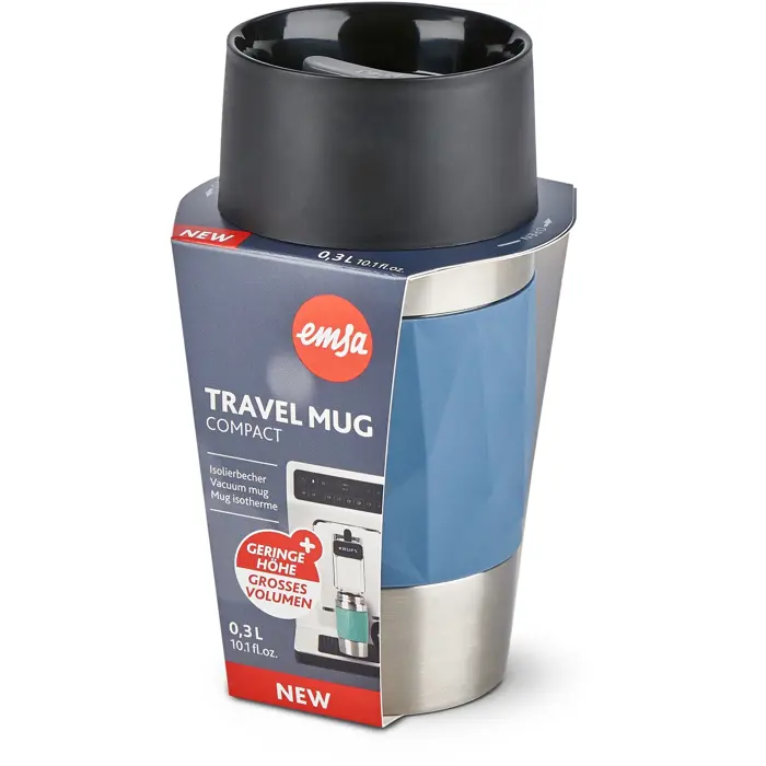 Emsa TRAVEL MUG Compact thermal mug (blue/stainless steel, 0.3 liters, screw cap)