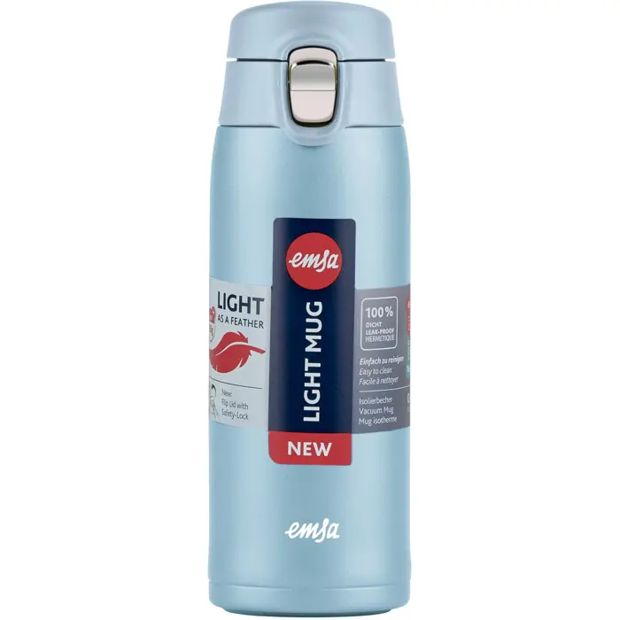 Emsa TRAVEL MUG light thermal mug (light blue, 0.4 liters, flip lid)
