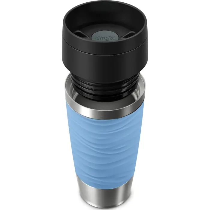 Emsa TRAVEL MUG Waves thermal mug (light blue/stainless steel, 0.36 liters)