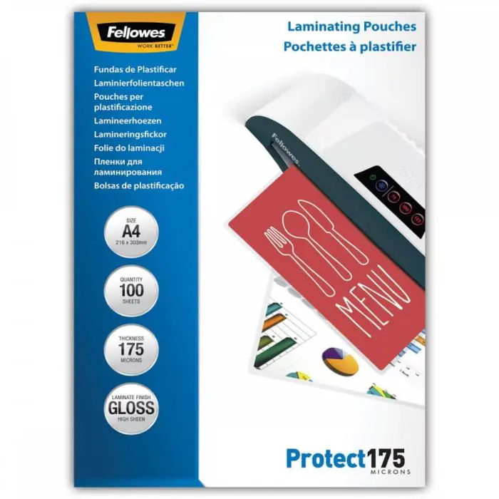 Fellowes A4 laminating pockets, 175 mic, 100 pcs