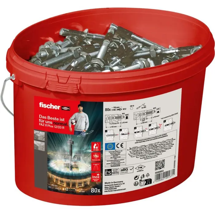 Fischer bolt anchor FAZ II Plus 12/20 R in a bucket (stainless steel, 80 pieces)
