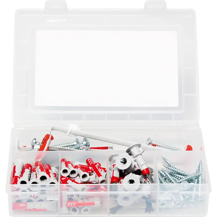 fischer master box DUOLINE, dowels (light grey/red, with screws, 91 pieces)