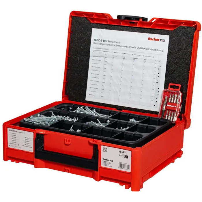 fischer PowerFast II Tanos-Box, countersunk head TG/VG TX, screw set 1,801 pieces, partial and full thread, galvanized