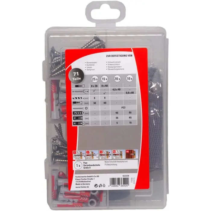 FISCHER practical helpers garden & house, dowels (light grey/red, 71 pieces)