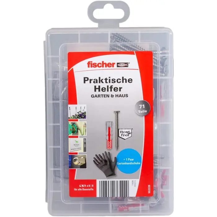 FISCHER practical helpers garden & house, dowels (light grey/red, 71 pieces)